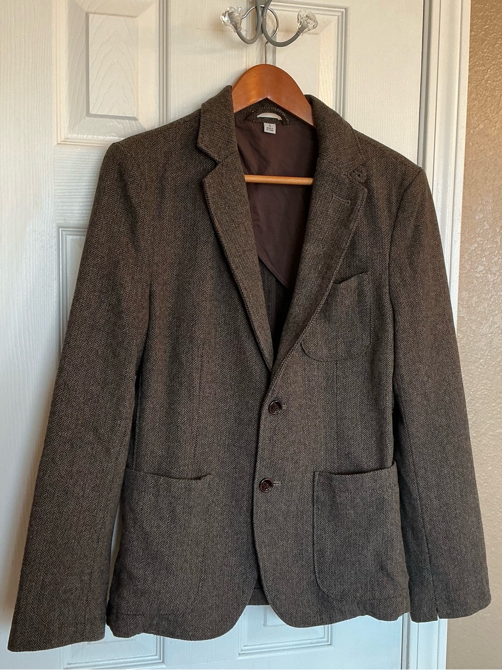 Goodfellow & Co Women’s Brown WOOL Blend Blazer Classic Herringbone Texture Sz S
